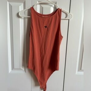 American Eagle Women's Rust Orange Bodysuit with Embroidered Bee